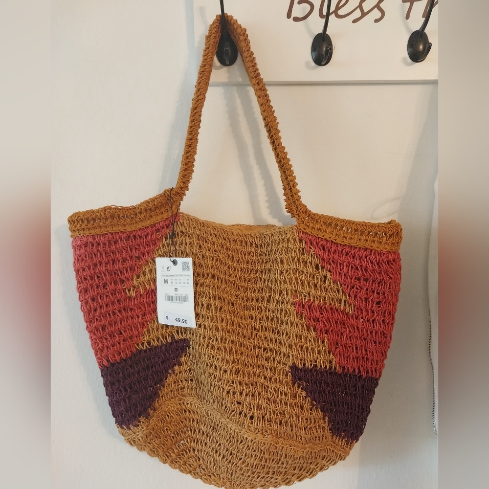 Zara Woven Multicolor Tote Bag, Zara Summer Bag, Zara Bag